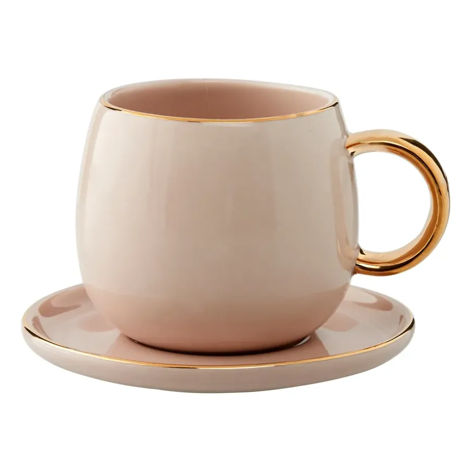 Clara espressokopje met schotel 15 cl, Rose-light gold