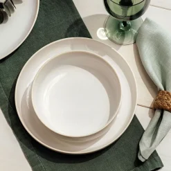 Crafted cotton diepbord Ø21,5 cm, White