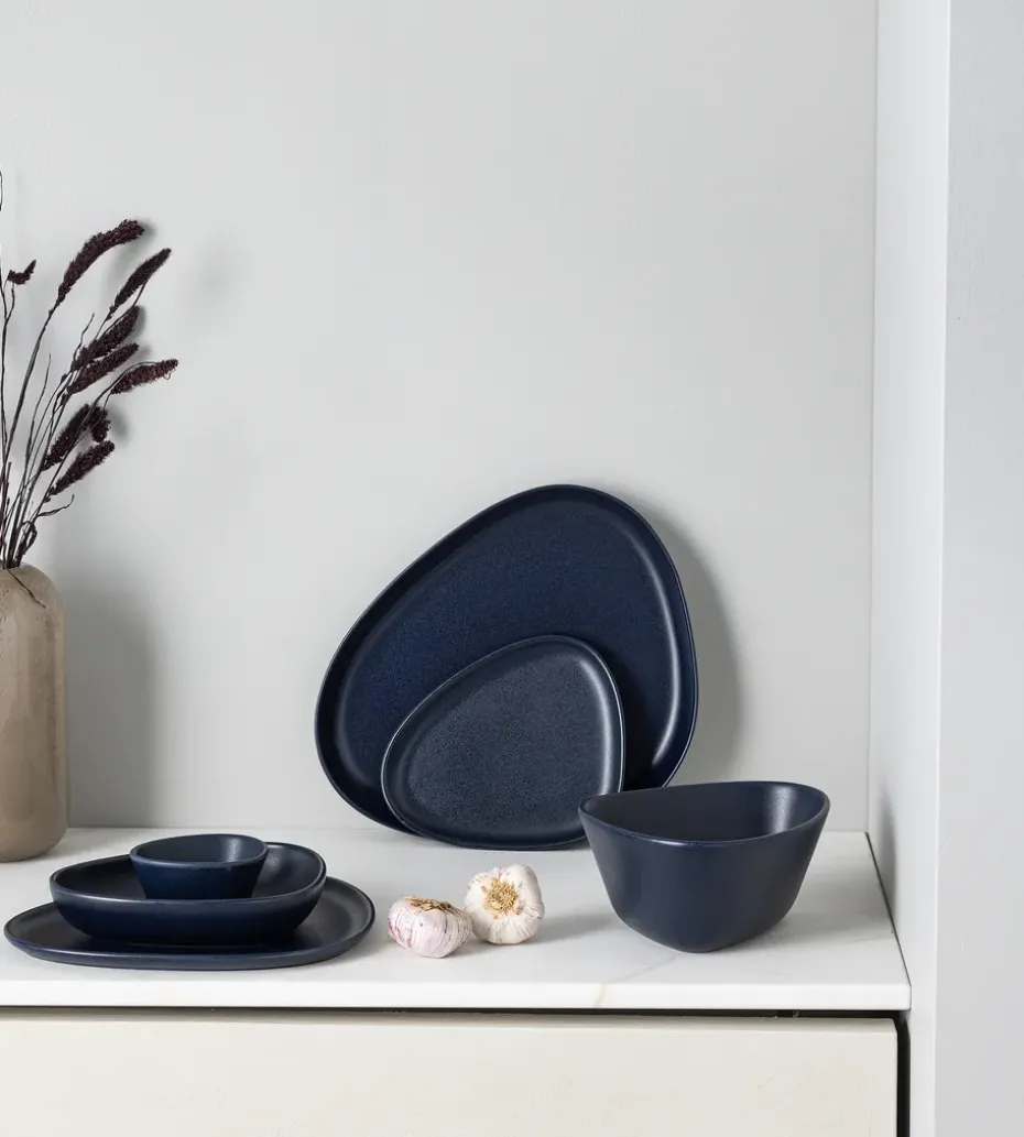 Curve Stoneware serveerschaal 30x35 cm, Navy blue