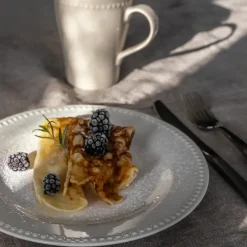 Dots klein bord 22 cm 4 stuks, Crème wit