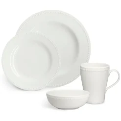 Dots klein bord 22 cm 4 stuks, Crème wit