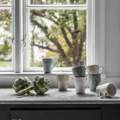 Dots mok 35 cl 4 stuks, Crème wit