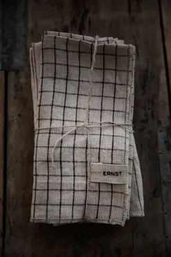 Ernst servetten 2-pack geruit 40x40 cm, Zwart-beige