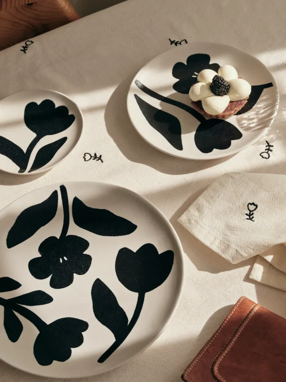 Flora bord Ø15 cm, Black-off white