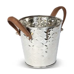 French Fleur wijnkoeler met leren handvat, Roestvrij staal