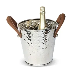 French Fleur wijnkoeler met leren handvat, Roestvrij staal