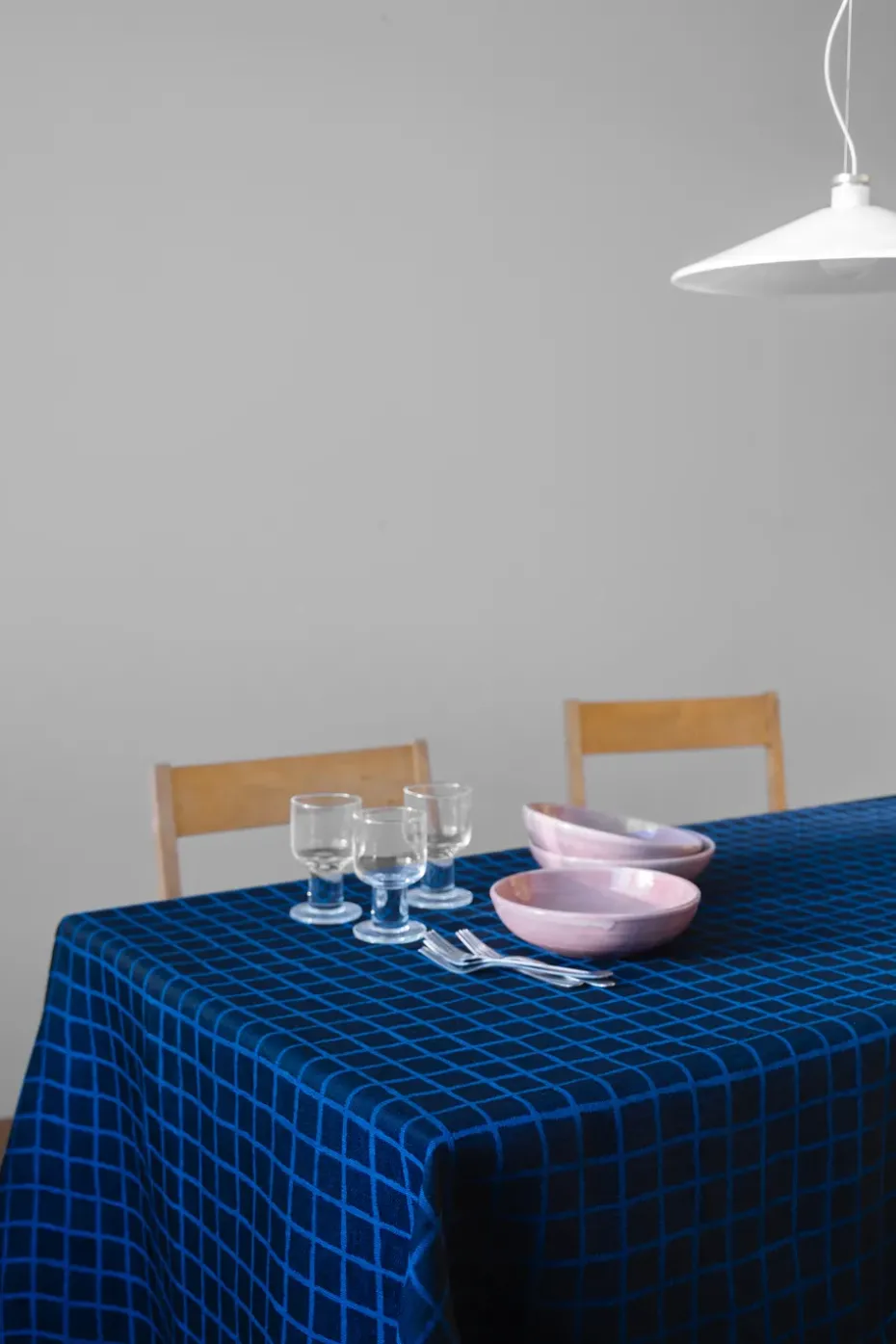 Geruit jacquardgeweven tafelkleed 147x147 cm, Blue-black