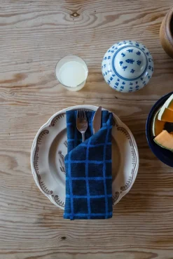 Geruite jacquardgeweven servet 2-pack, Blue-black