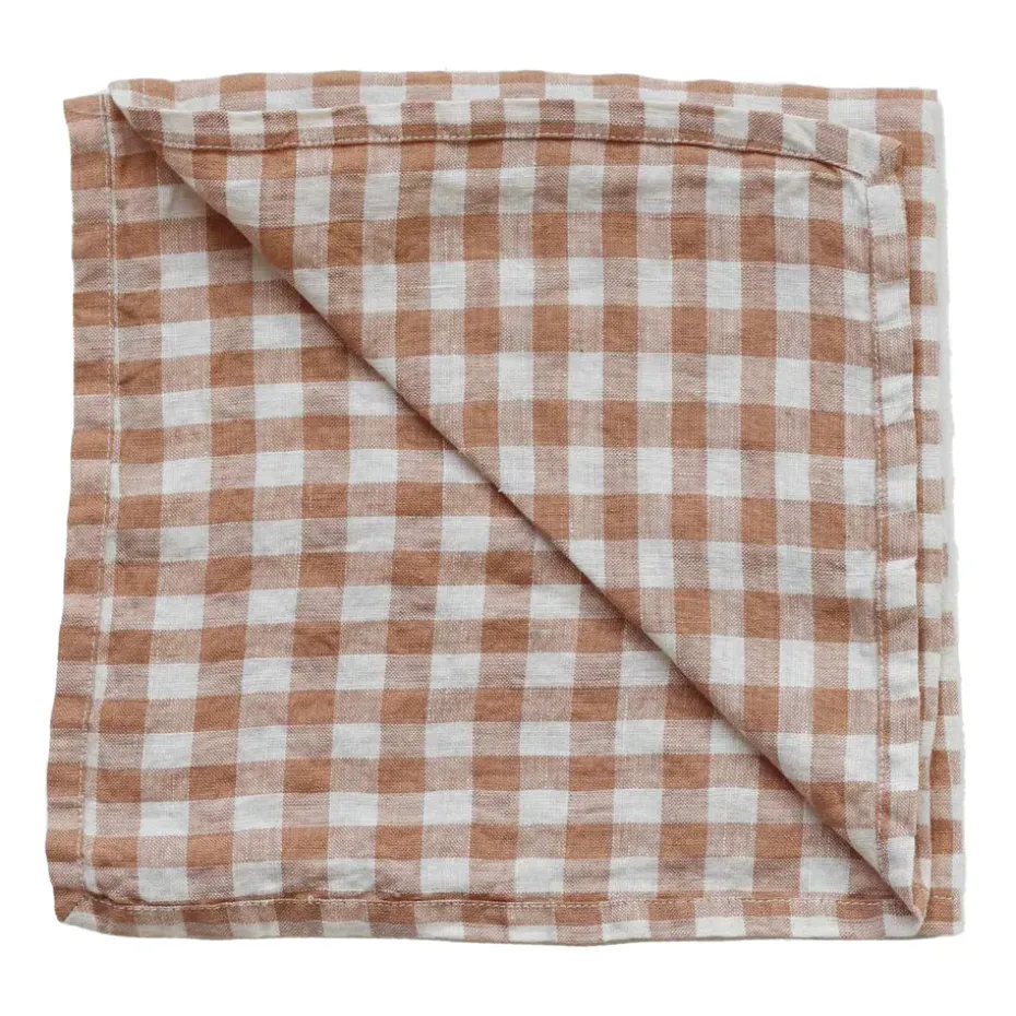 Gingham geruit linnen servet 45x45 cm, Biscuit