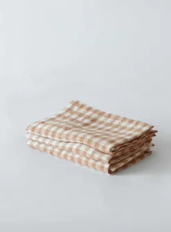 Gingham geruit linnen servet 45x45 cm, Biscuit