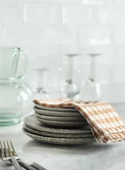 Gingham geruit linnen servet 45x45 cm, Biscuit