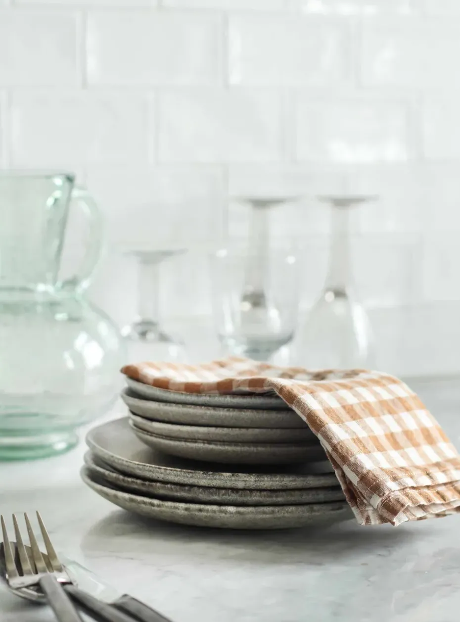 Gingham geruit linnen servet 45x45 cm, Biscuit