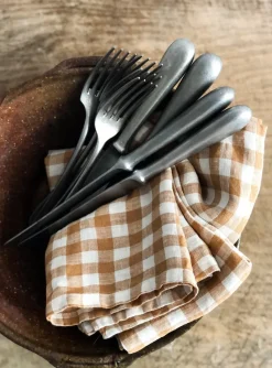 Gingham geruit linnen servet 45x45 cm, Biscuit