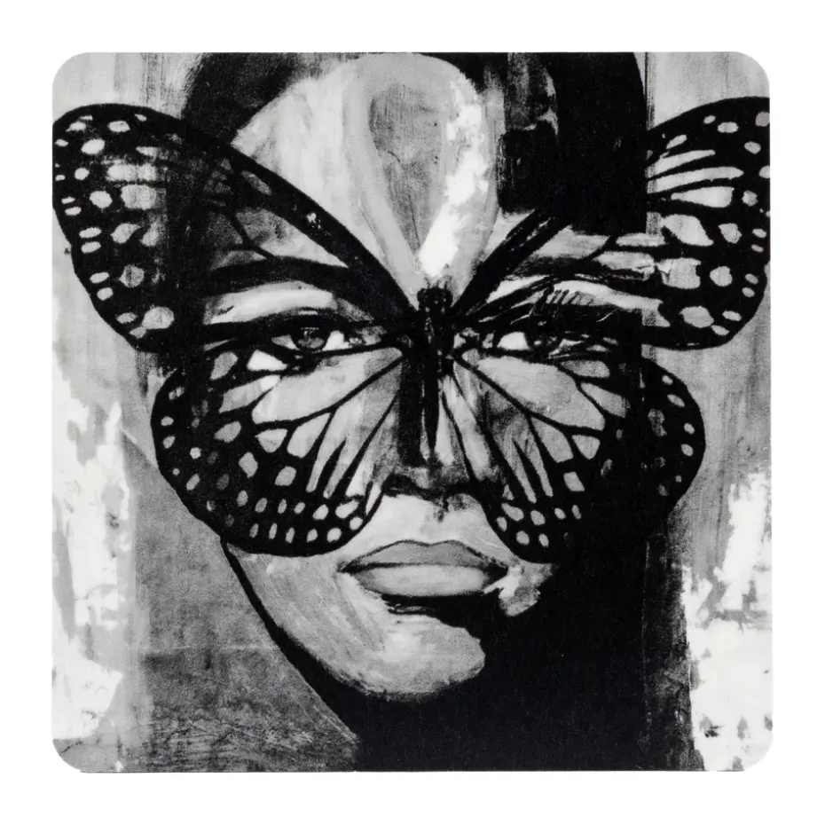 Golden Butterfly onderzetter 9x9 cm, Black-white