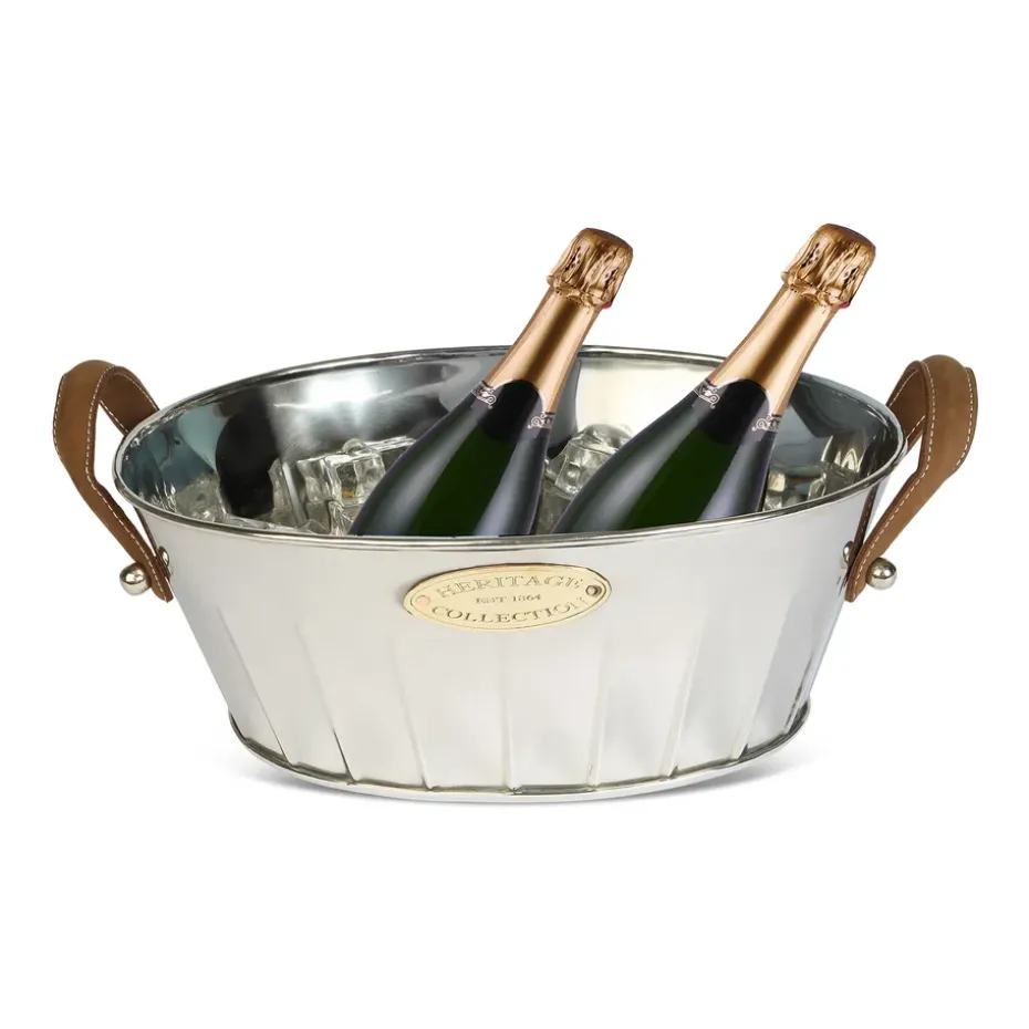 Heritage champagnekoeler met leren handvat, 30 cm