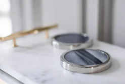 Hilke Collection dienblad 40,5x25,5 cm, Wit marmer-massief messing