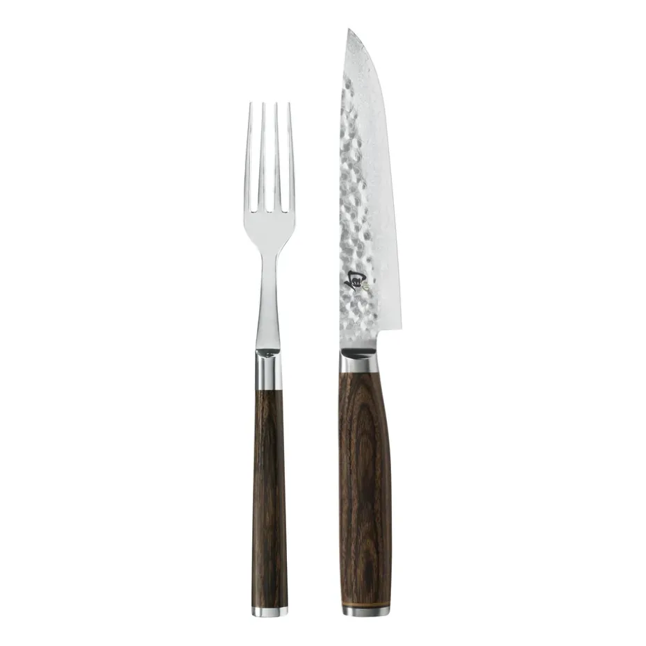 Kai Shun Premier mes & vork set, Chroom-bruin