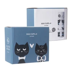 Kattenfamilie eierdop 4 delen, Wit-zwart-blauw