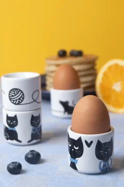 Kattenfamilie eierdop 4 delen, Wit-zwart-blauw