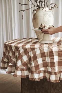 Kullavik tafelkleed Ø170 cm, Bruin-wit