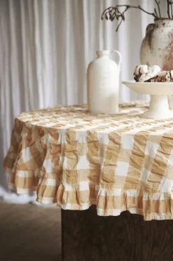 Kullavik tafelkleed Ø170 cm, Geel-wit