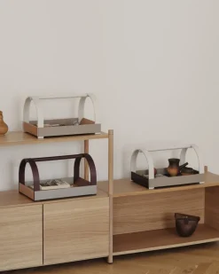 Kydo dienblad met handgrepen 40,5x27x23,5 cm, Donkere eik-beige white