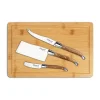 Laguiole By Hâws kaasservies met snijplank 4-delig, Bamboe-olijfhout-roestvrij staal