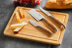 Laguiole By Hâws kaasservies met snijplank 4-delig, Bamboe-olijfhout-roestvrij staal