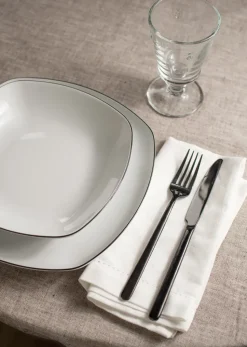 Lido black line serviesset vierkant 12-delig, Wit met zwarte rand