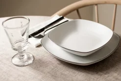 Lido black line serviesset vierkant 12-delig, Wit met zwarte rand