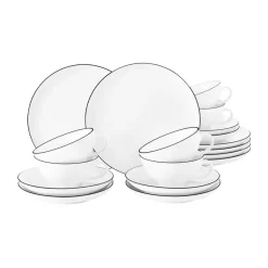 Lido black line theeservies 18-delig, Wit met zwarte rand