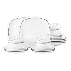 Lido black lines theeservies vierkant 18-delig, Wit met zwarte rand