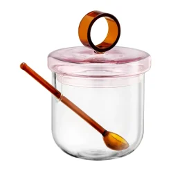 Loop suikerschaal incl. lepel Ø14 cm, Klaar-pink-amber