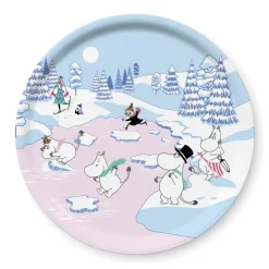 Moomin dienblad winter 2022 Ø31 cm, Blauw-wit-roze