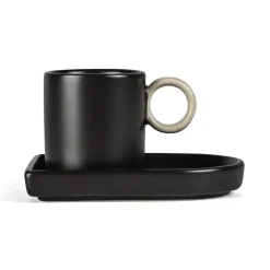 Niki espressokopje met schotel, Black-beige