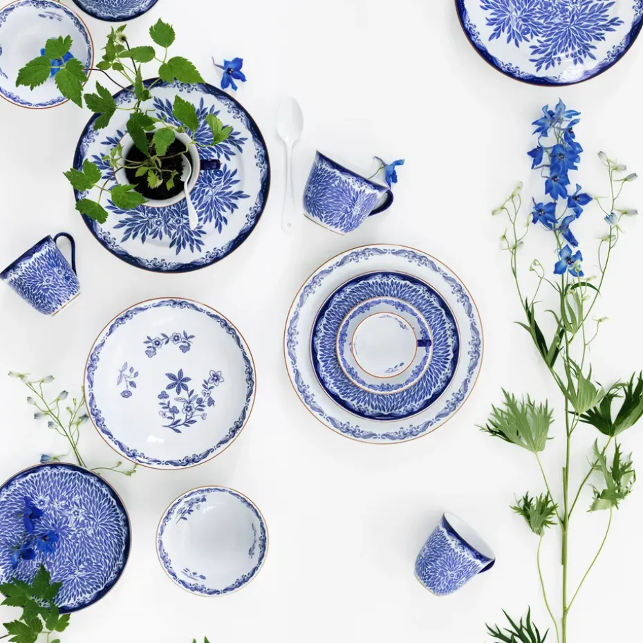 Ostindia Floris beker 40 cl en bord Ø20 cm, Blauwn