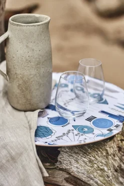 Picknick dienblad Ø38 cm, Blauw-beige