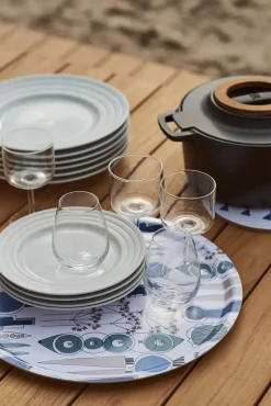 Picknick dienblad Ø38 cm, Blauw-beige