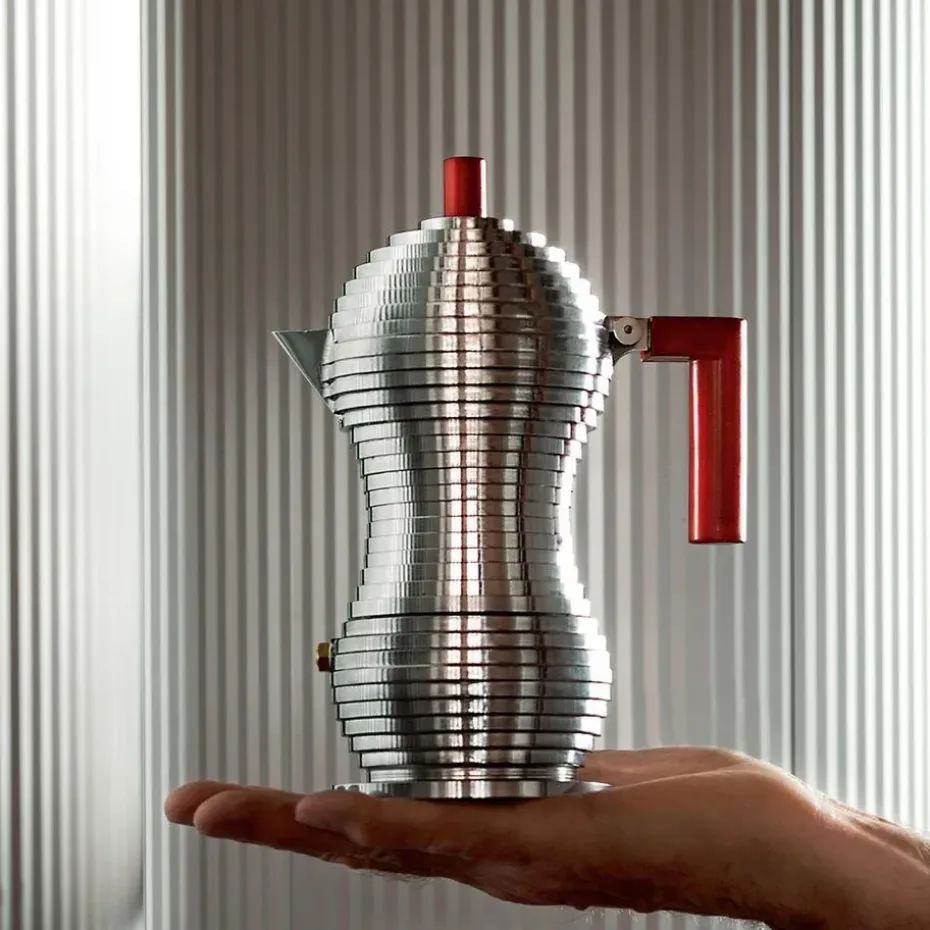 Pulcina espressomaker 3 koppen, rood handvat