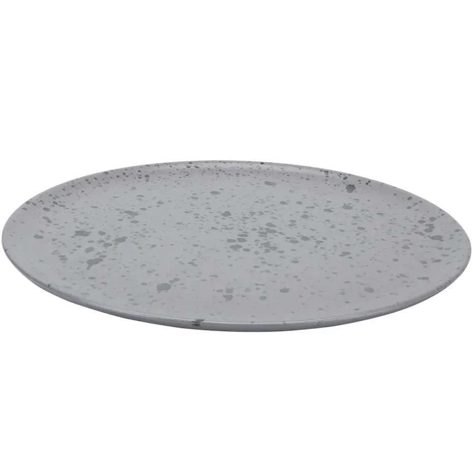 Raw bord Ø28 cm., grijs met stippen