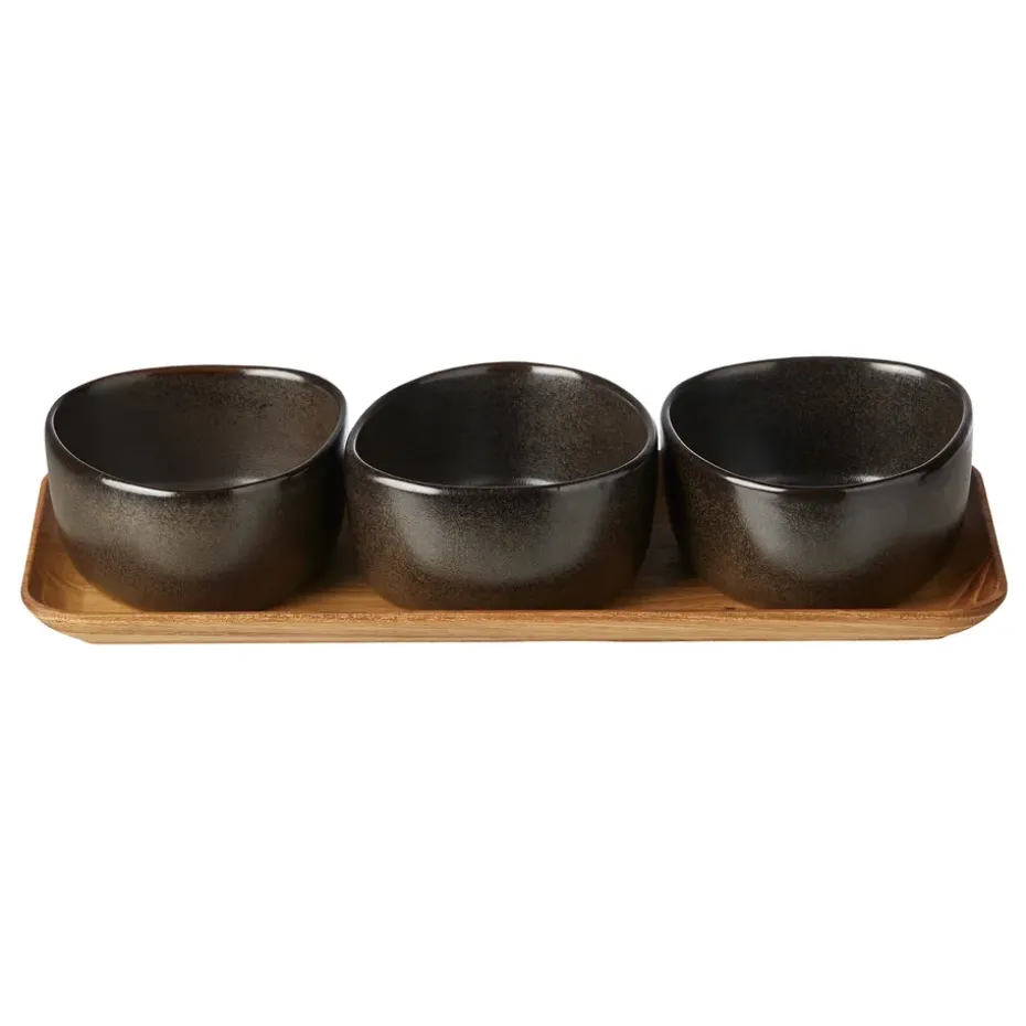 Raw Organic kommenset met houten plateau, Metallic Brown