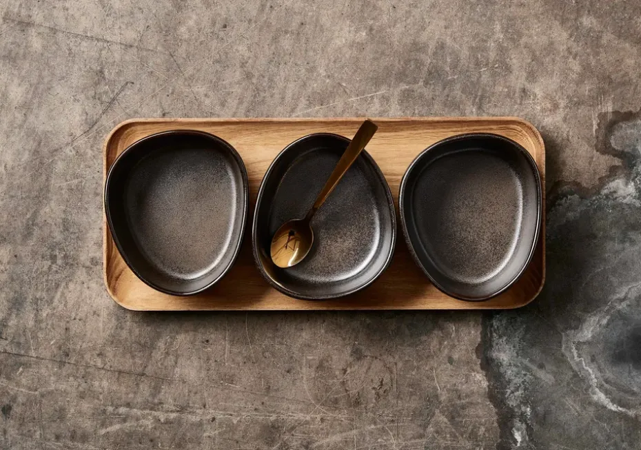 Raw Organic kommenset met houten plateau, Metallic Brown