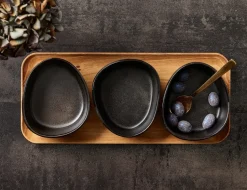Raw Organic kommenset met houten plateau, Titanium Black