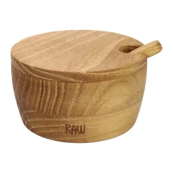 Raw zoutkom inclusief lepel en deksel, Teak
