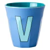 Rice melaminebeker medium letter V 30 cl, New dusty blue