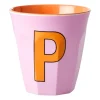 Rice melaminebeker medium letter P 30 cl, Pink