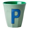 Rice melaminebeker medium letter P 30 cl, Khaki