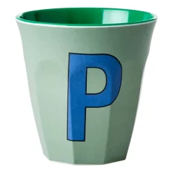 Rice melaminebeker medium letter P 30 cl, Khaki