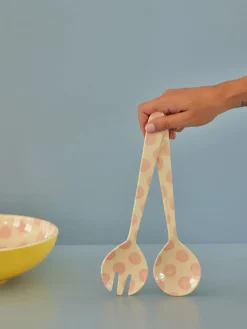 Rice saladebestek melamine 2-delig, Pink dots