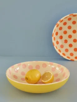 Rice saladeschaal melamine Ø29,9 cm, Pink dots-yellow